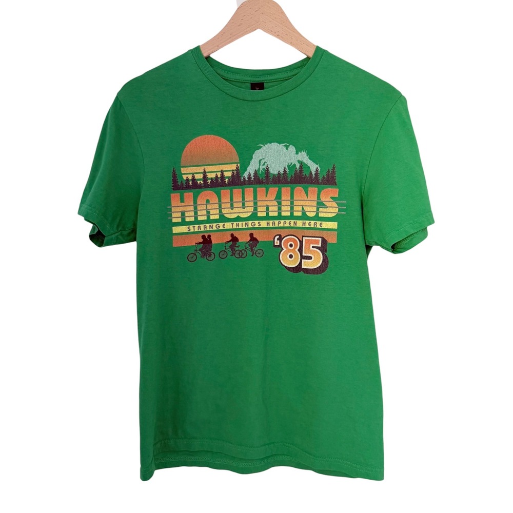 Stranger Things Hawkins 85 Green Graphic T-Shirt Small Retro TV Show Tee Gildan